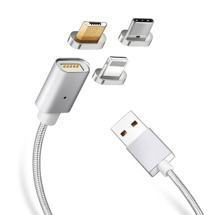 CONEXION USB MACHO 3 EN 1 MAGNETICO, MICRO USB, LIGHTNING Y USB TIPO C CABLE TRENZADO 2A 1m
